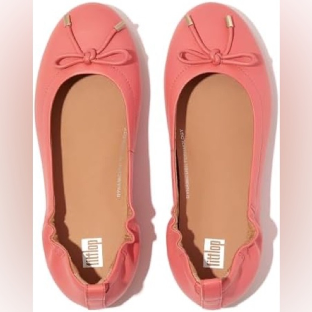 FitFlop Allegro Bow Leather Ballerinas Ballet Flat size 5 rosy coral NWOT